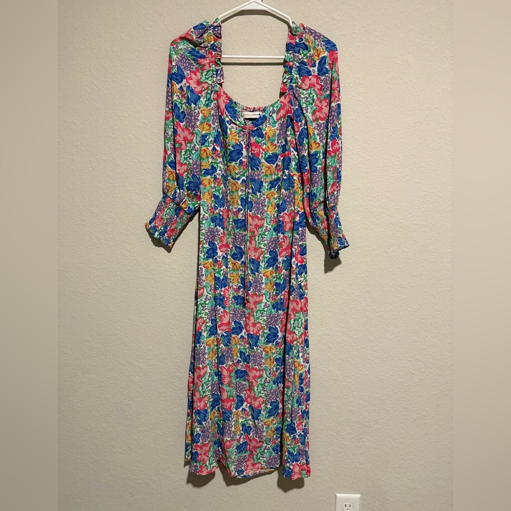 Faithfull the Brand Multicolor Floral Midi Dress in Blue, Pink & Green